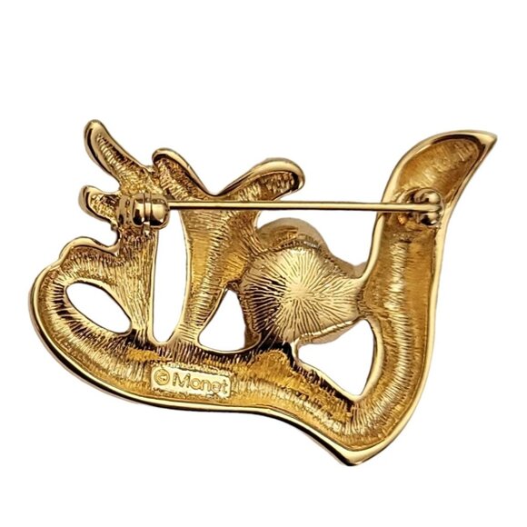 Monet Vintage Gold Tone Heart Rhinestone LOVE Brooch Pin, Signed L32 - Picture 6 of 10